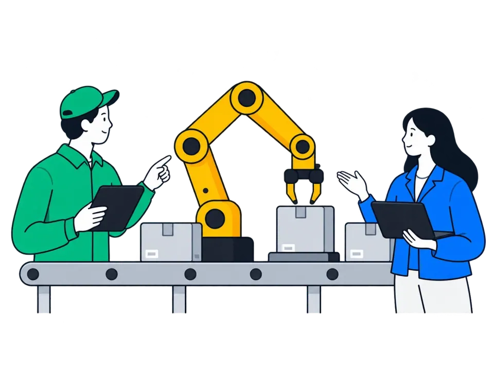 An engineer and operator discussing production work